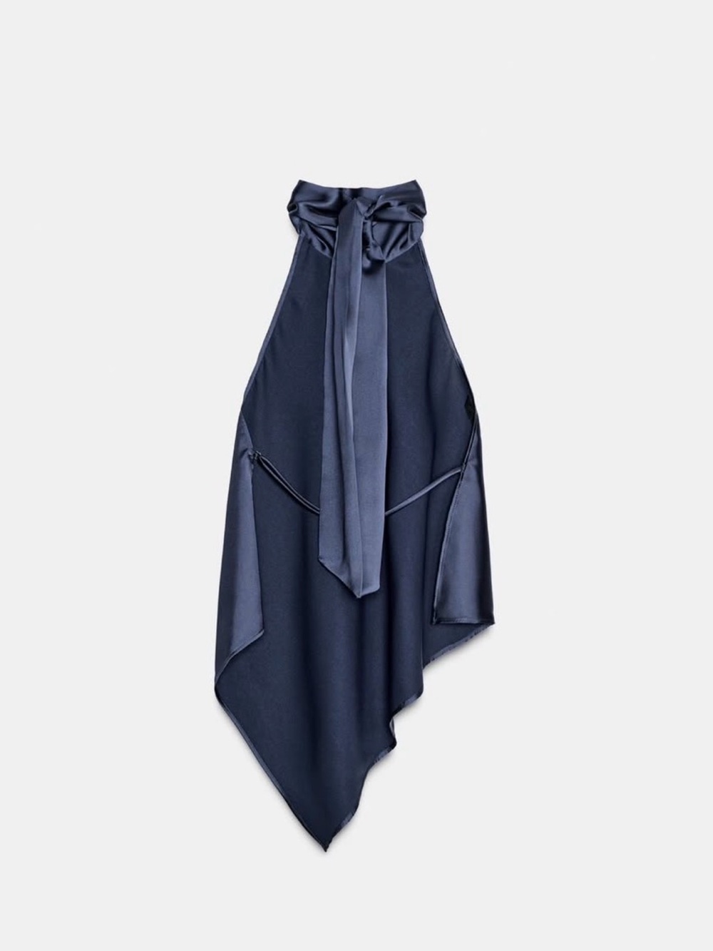 Zara Navy Satin-Trim Halter Scarf Top